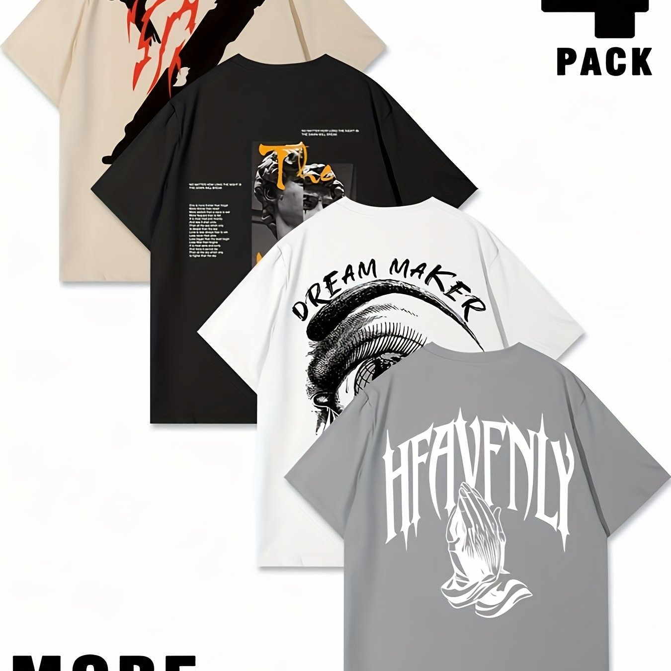 Set of 4 Men'S Graphic T-Shirts - Featuring Designs Like 'Heavenly', Casual Round Neck Short Sleeves Made of Lightweight Polyester, Perfect for Summer Outdoor Wear, a Great Gift for Family.