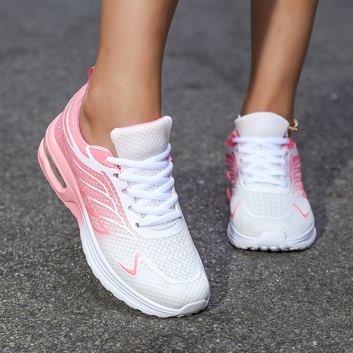 Women'S Casual Running Shoes, Lightweight EVA Upper Inner, Fabric Insole, Faux Sole, Lace-Up Low Top, All-Season Solid Color, Flame Air Cushion Design, New Style 720