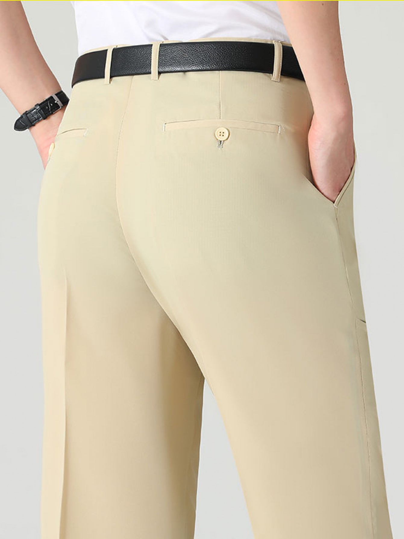Men'S Solid Color Straight Leg Casual Business Casual Pants, Regular Length, Slight Stretch Polyester Fabric, with Pocket, for Spring/Fall