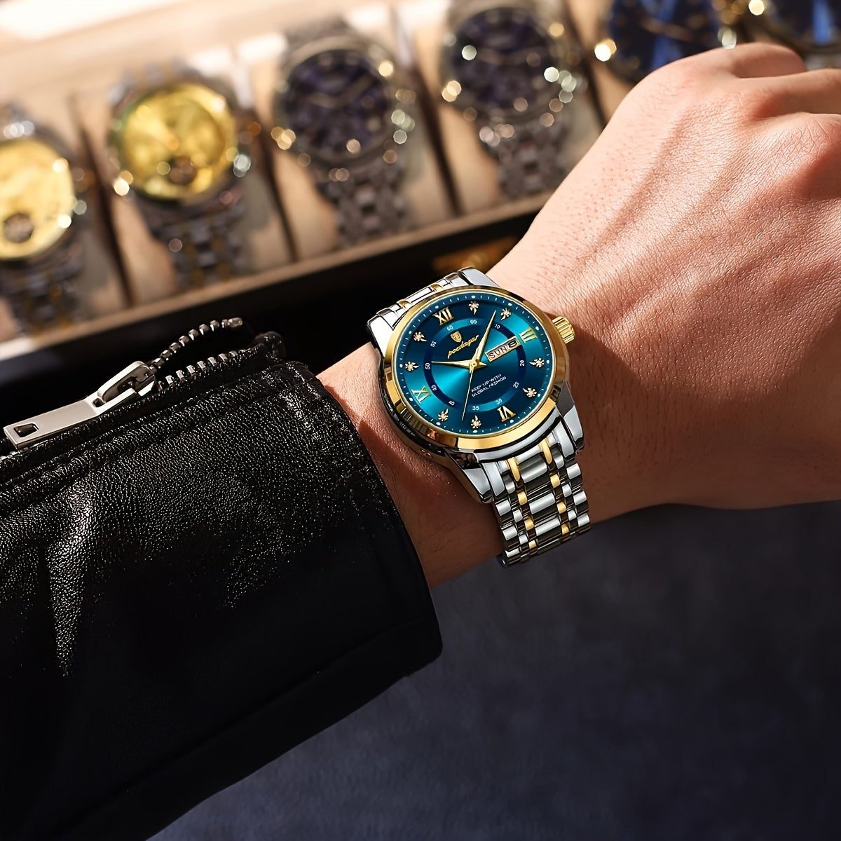 POEDAGAR Men&Women&Apos;S Calendar Week Luminous Stainless Steel Watch - Trendy Casual Quartz Wristwatch with Blue Dial, Roman Numerals, And Date Display, Ideal Gift for Sports Enthusiasts, Casual Wear Watch | Trendy Casual W