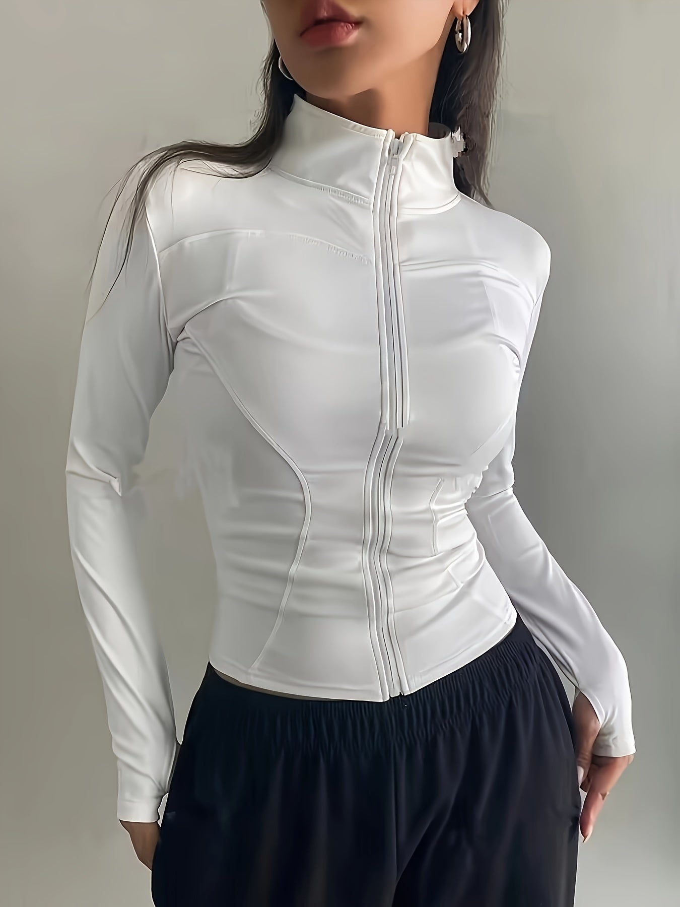 Women's Lightweight Zip-up Athletic Jacket, Long Sleeve Yoga Top, Quick-Drying Outdoor Running Fitness Apparel For Fall & Winter