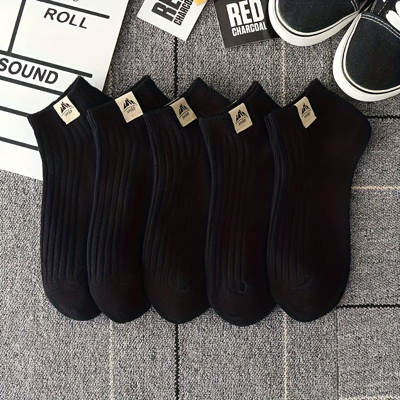 3/5 Pairs Of Men's Trendy Solid Low Cut Ankle Socks, Anti Odor & Sweat Absorption Breathable Socks, For All Seasons Wearing
