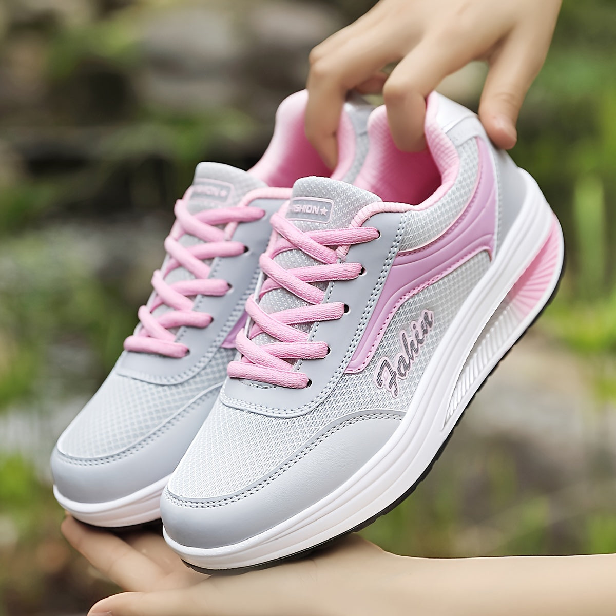 Women's Breathable Mesh Platform Sneakers, Casual Lace Up Outdoor Shoes, Comfortable Low Top Shoes Plus Size