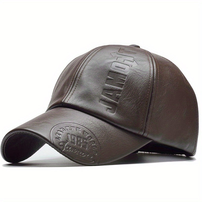1pc Men's British PU Leather Baseball Cap Adjustable Breathable Casual Hat Spring/Summer/Autumn/Winter Hat Christmas Gift