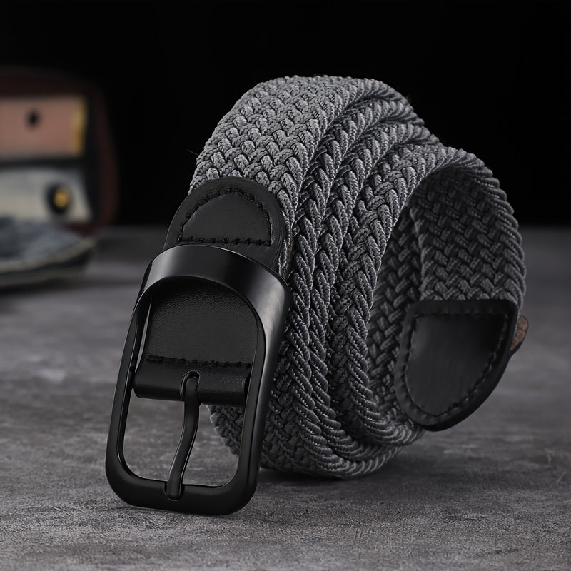Men And Women's Elastic Woven Belt With Button Buckle, For Casual Jeans Christmas Gift