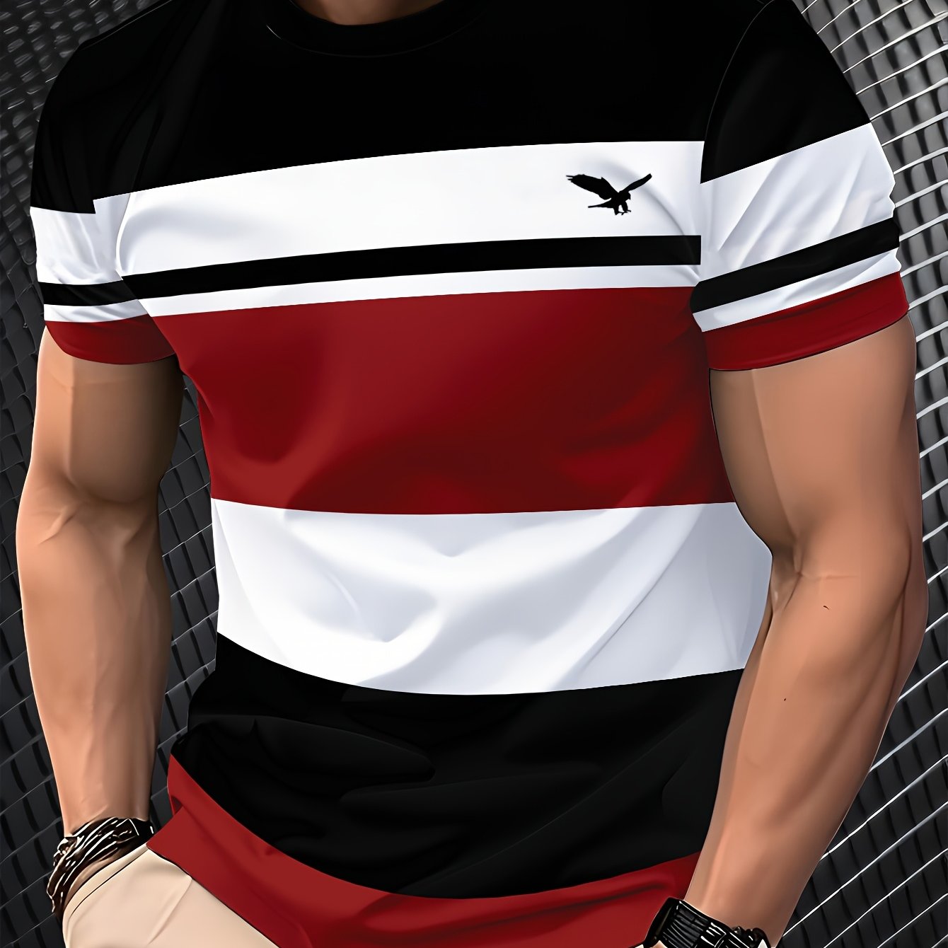 Men'S 3D Digital Print Short Sleeve T-Shirt - Breathable Round Neck, Non-See-Through, Lightweight Comfortable, Casual Style with Eagle Logo, Perfect for All Seasons, Versatile Clothing Stylish Graphic Tee Comfortable Fi