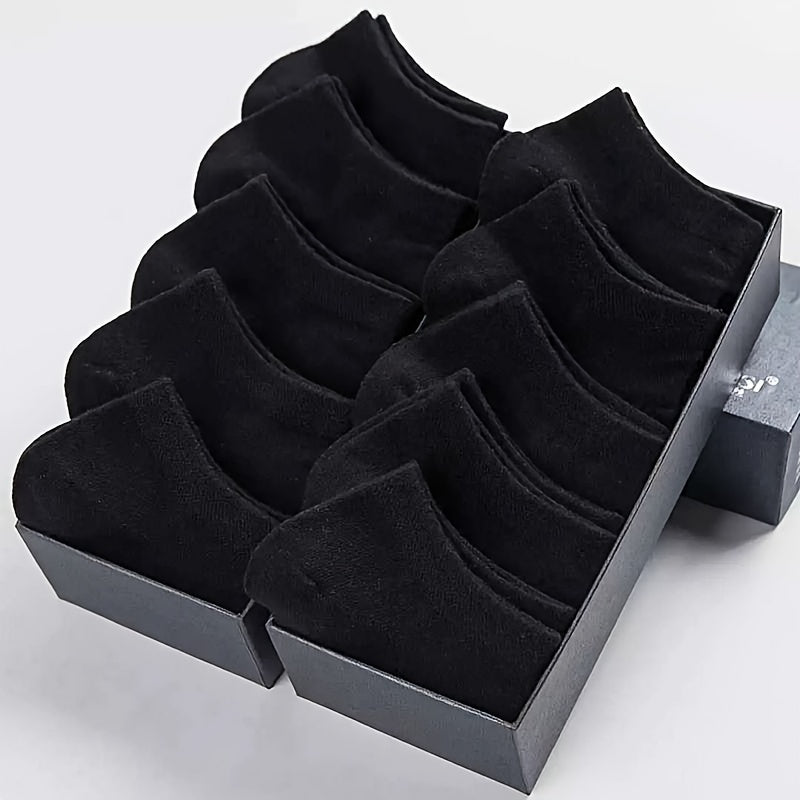 5/10/12 Pairs Unisex Comfort Ankle Socks - Soft Black Polyester Blend, Solid Color Low-Cut Design for Men & Women, Machine Washable, Cute Socks