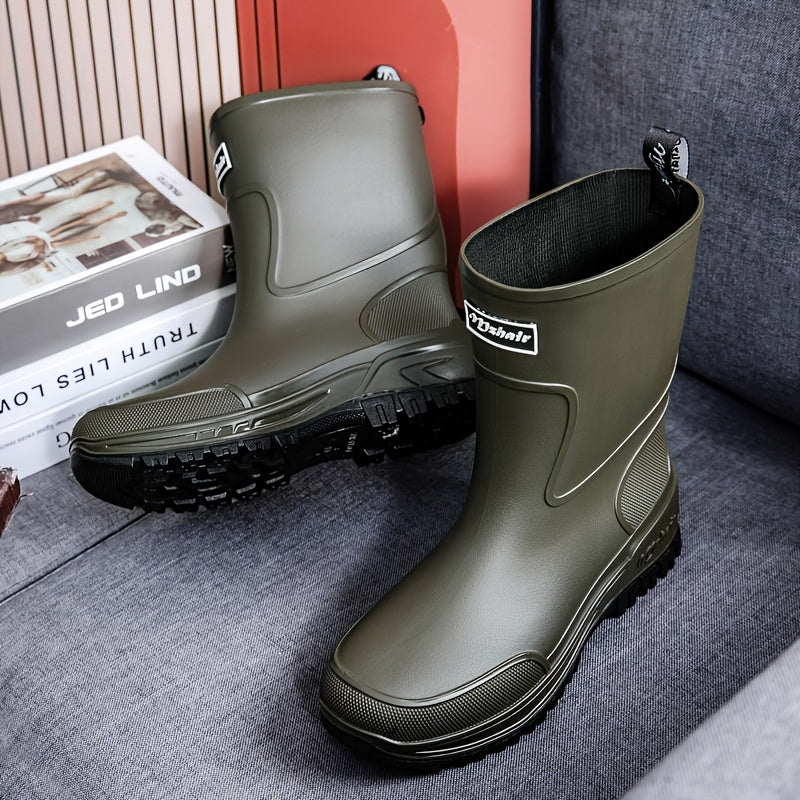 Men's Mid-Calf Rubber Rain Boots - Durable Non-Slip Outdoor Shoes
