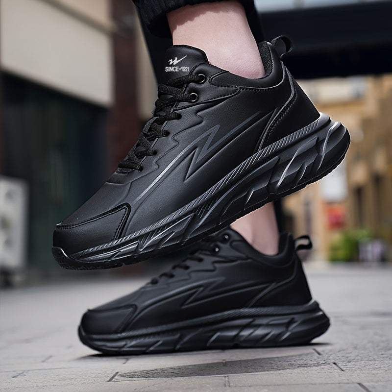 Men's Black Road Running Shoes - Casual Sporty Style, Durable Rubber Sole, Comfortable Fabric Lining, Low-Top Lace-Up Sneakers for All Seasons, Athletic Footwear|Lowtop Sneakers|Comfortable Lining