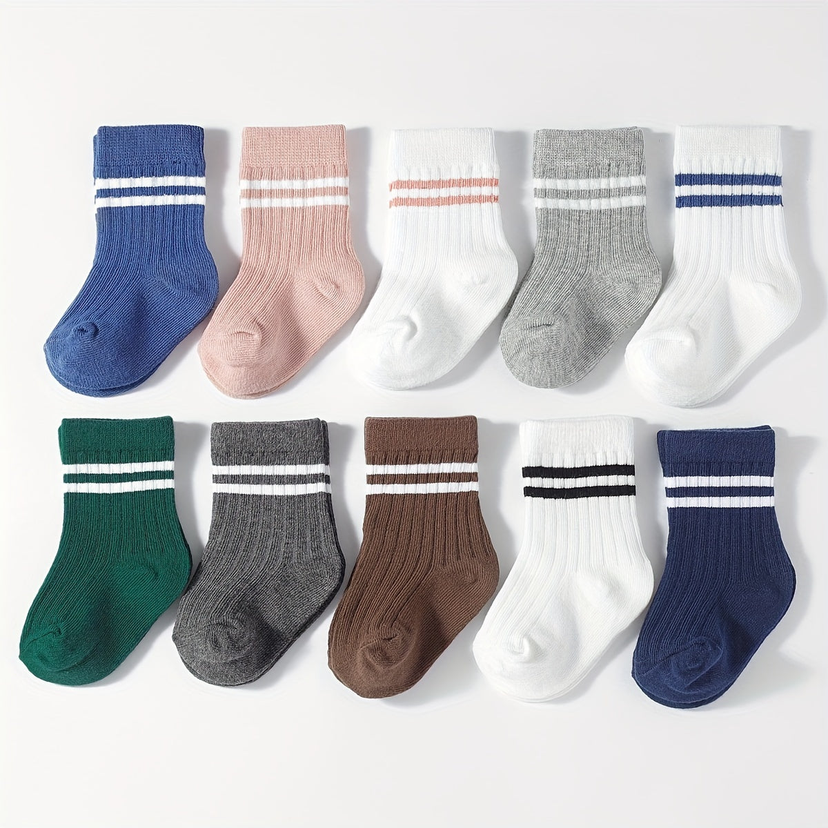 5-Pack Unisex Baby Toddler Mid-Calf Socks, Breathable Polyester Knit, Non-Slip, Hand Wash Only, All-Season Sports Socks