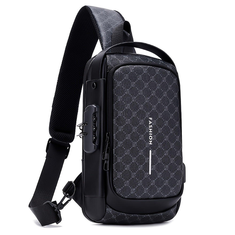 Elegant Black Crossbody Bag with Adjustable Strap, Anti-Theft Zipper Closure, and Polyester Lining - Stylish Chest Bag for Men and Women, Secure Travel Bag Patterned Chest Bag Durable Zipper Closure