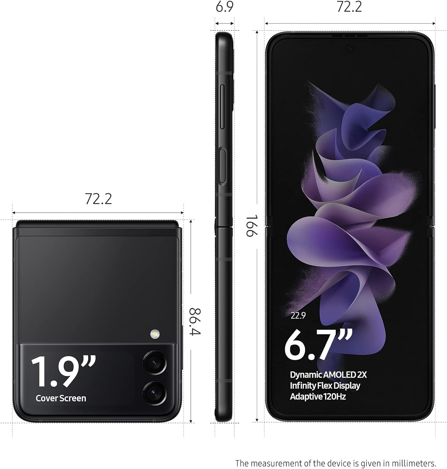 SAMSUNG Galaxy Z Flip 3 5G Cell Phone, Factory Unlocked Android Smartphone, 128GB, Flex Mode, Super Steady Camera, Ultra Compact, US Version, Phantom Black