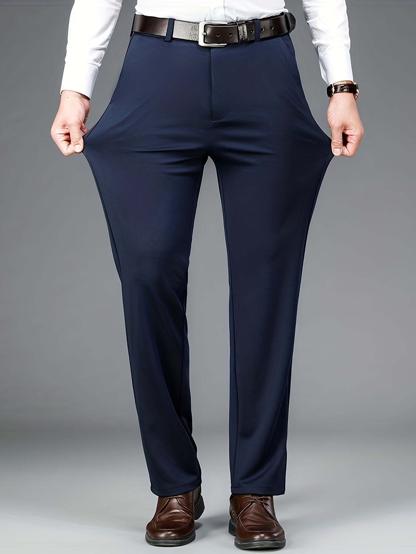 Men'S Classic Black Dress Pants - Nylon Blend, Straight Leg, Straight Leg Pants for Business Occasions
