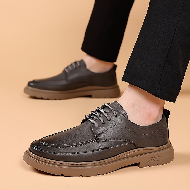 Men'S Solid Color Low-Top Elegant Boots, Comfortable Non-Slip Wear-Resistant Rubber Sole Men'S Outdoor Activity Shoes with Laces