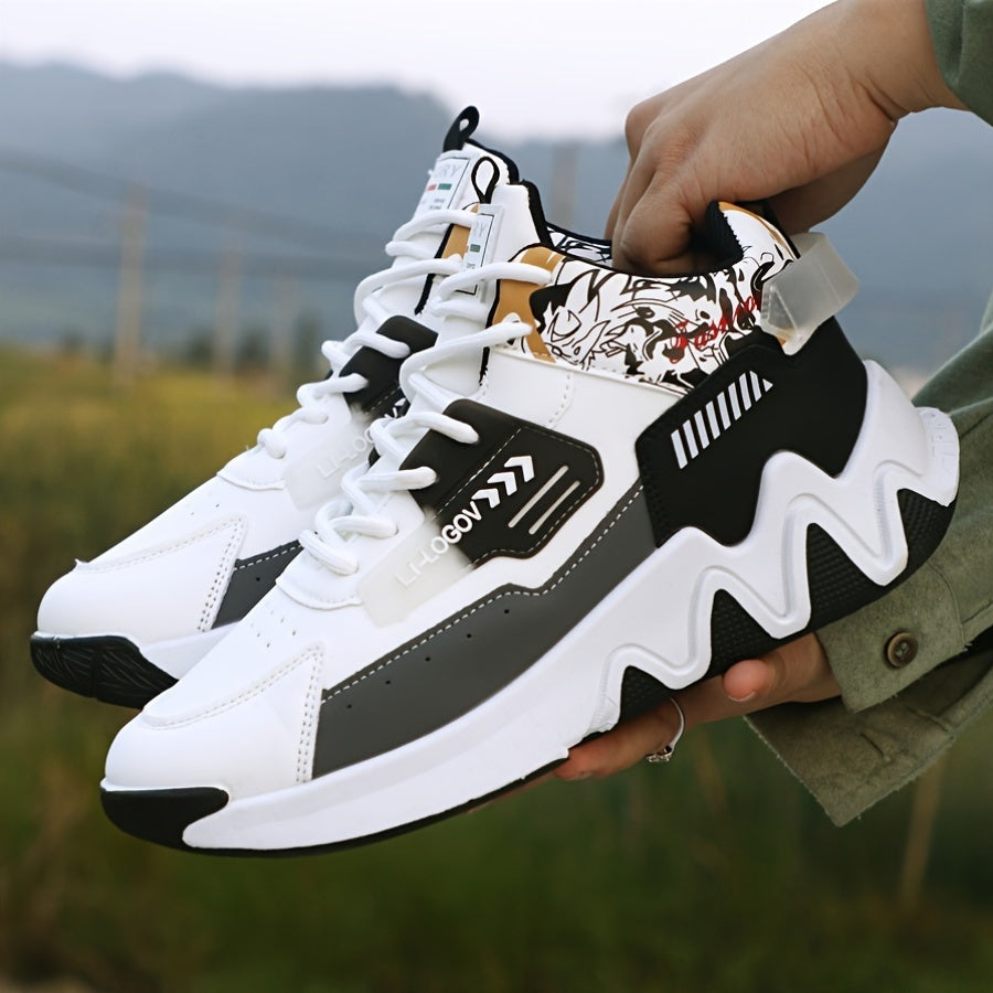 Men'S Stylish High-Top Sneakers with "WOD" Logo - Comfortable, Non-Slip Lace-Up Athletic Shoes for Outdoor Activities, All-Season Wear, Casual Sports Style, Rubber Sole, Fabric Upper, Casual Athletic Shoes Stylish High Top