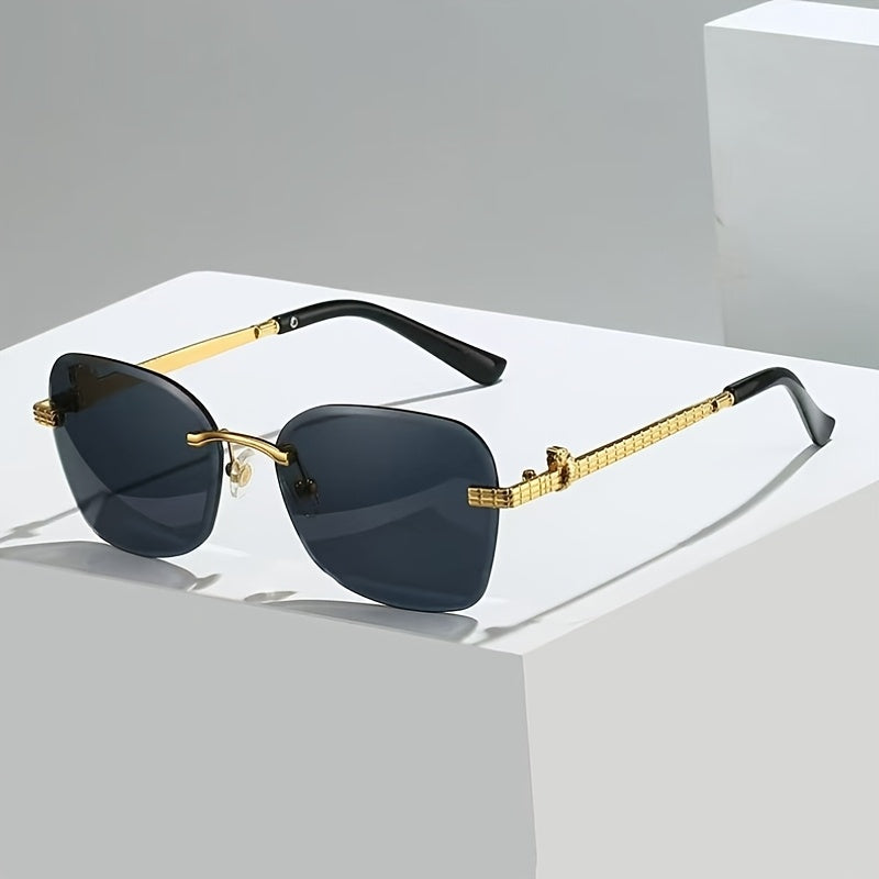 1 Pair Photochromic Square Fashion Glasses with PC Lenses & Golden-Tone Metal Frame - Transition Photochromic Lens Glasses, Rimless Design, Ideal for Trendy Men & Women, Perfect for Daily Wear & Gifting, Fashion Glasses|Squar