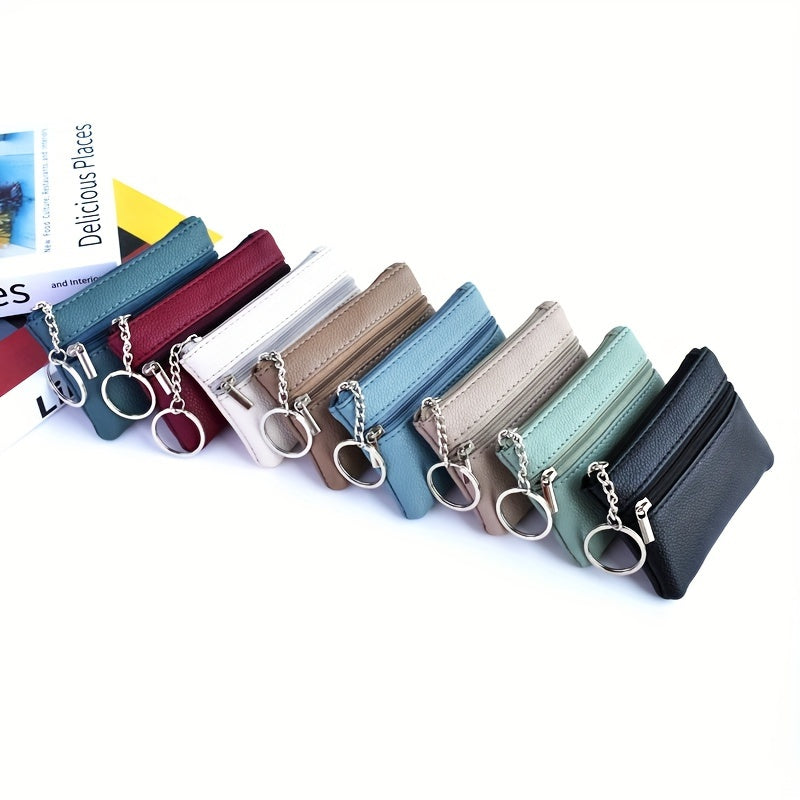 A Small Wallet with a Keychain That Holds Coins in a Mini Coin Purse.