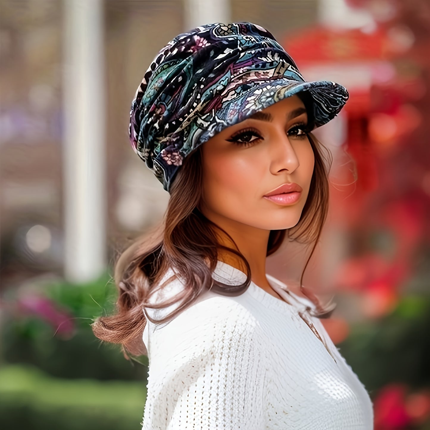 Women's Lightweight Newsboy Cap With Breathable Fabric, Floral Print, Durable Polyester Blend, Perfect For Daily Wear