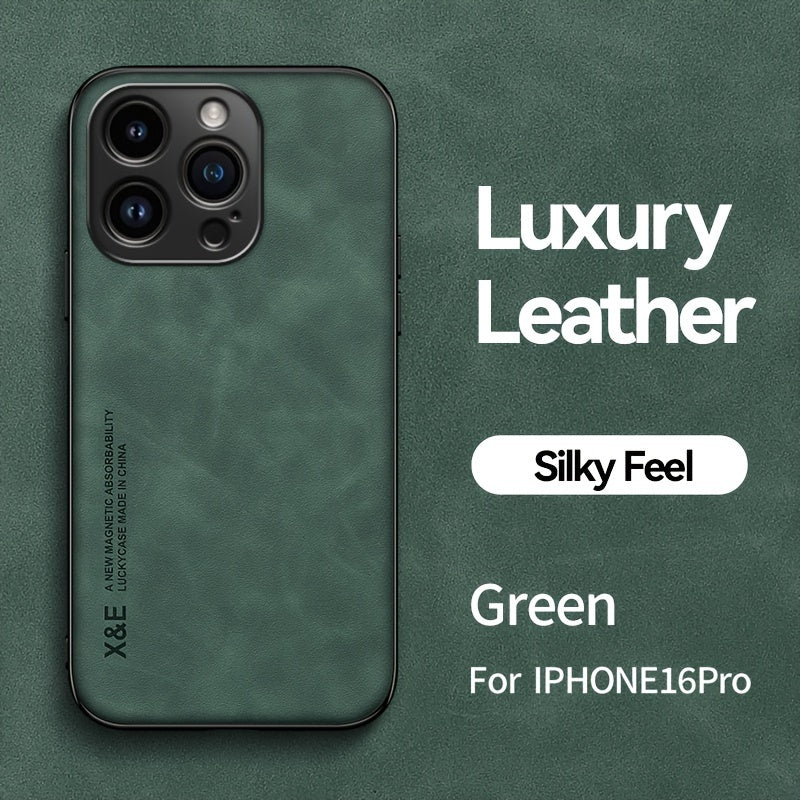 Premium Faux Leather Phone Case - with Built-in Magnetic Iron Sheet, Vehicle magnet, Sheepskin Texture, Ultra-Thin Design for iPhone 16, for iPhone 16 Plus, for iPhone 16 Pro, for iPhone 16 Pro Max
