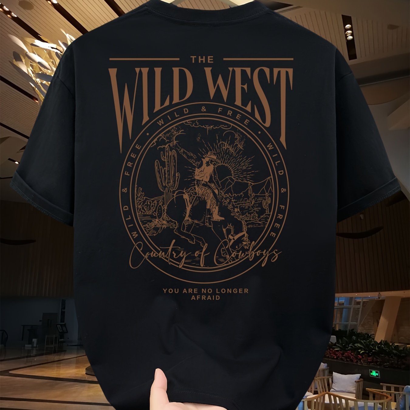 SKY·R Men's Loose 100% Cotton Cowboy Graphic Print T-shirt, Casual Short Sleeve Crew Neck Tee, Men's Clothing For Summer Outdoor