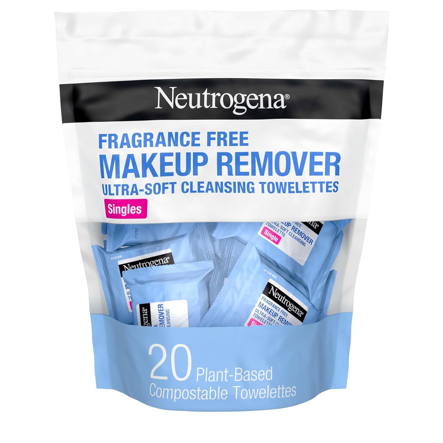 Neutrogena Makeup Remover Wipes Singles, Individually Wrapped Face Wipes, Daily Facial Cleanser Towelettes, Gently Removes Oil & Makeup, Alcohol-Free Makeup Wipes, 20 Ct