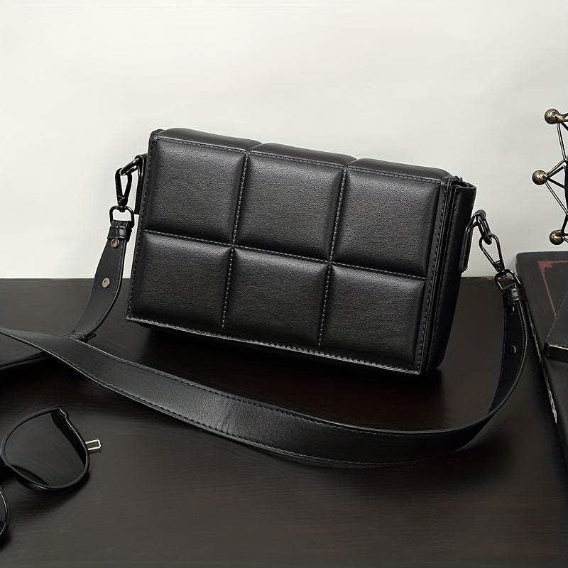 caivektine Men's Stylish Black Crossbody Bag - Adjustable Strap, Quilted Grid Design, Casual Business Shoulder Bag for Everyday Outings, Casual Business Bag Sleek Modern Bag Adjustable Strap Bag, Small Crossbody Bag