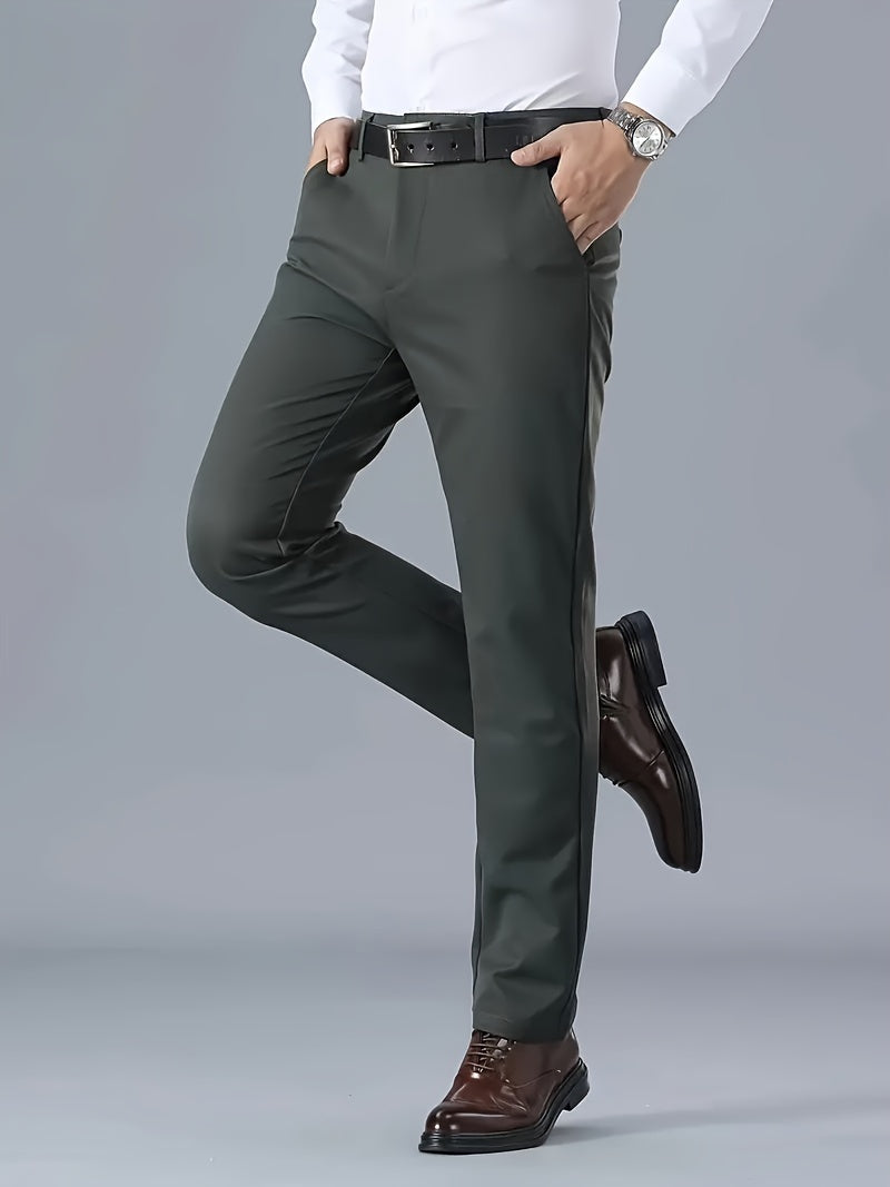 Men's Solid Color Business Casual Pants, Lightweight Business Style Versatile Trousers for Office
