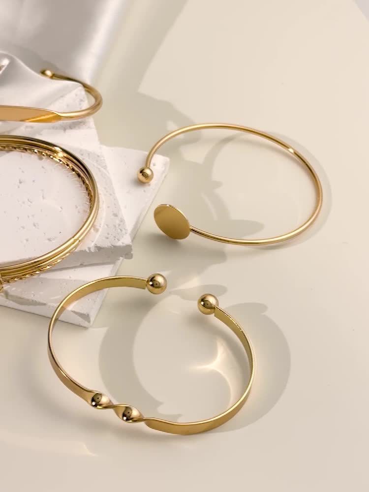5pcs/set Bangle, Minimalist Geometric Round Glossy Alloy Bangle Bracelet, Retro Trendy Knotted Open Cuff Bangle Set For Women