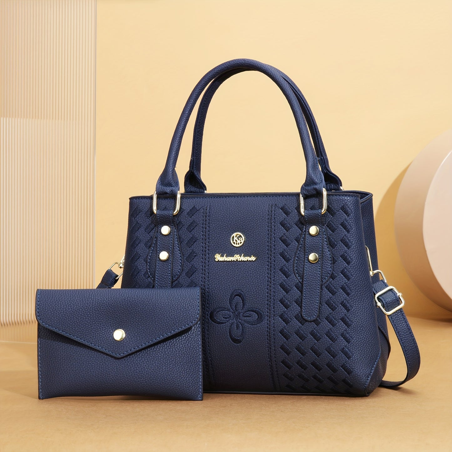 Elegant Women's Embroidered PU Shoulder Bag Set with Bow