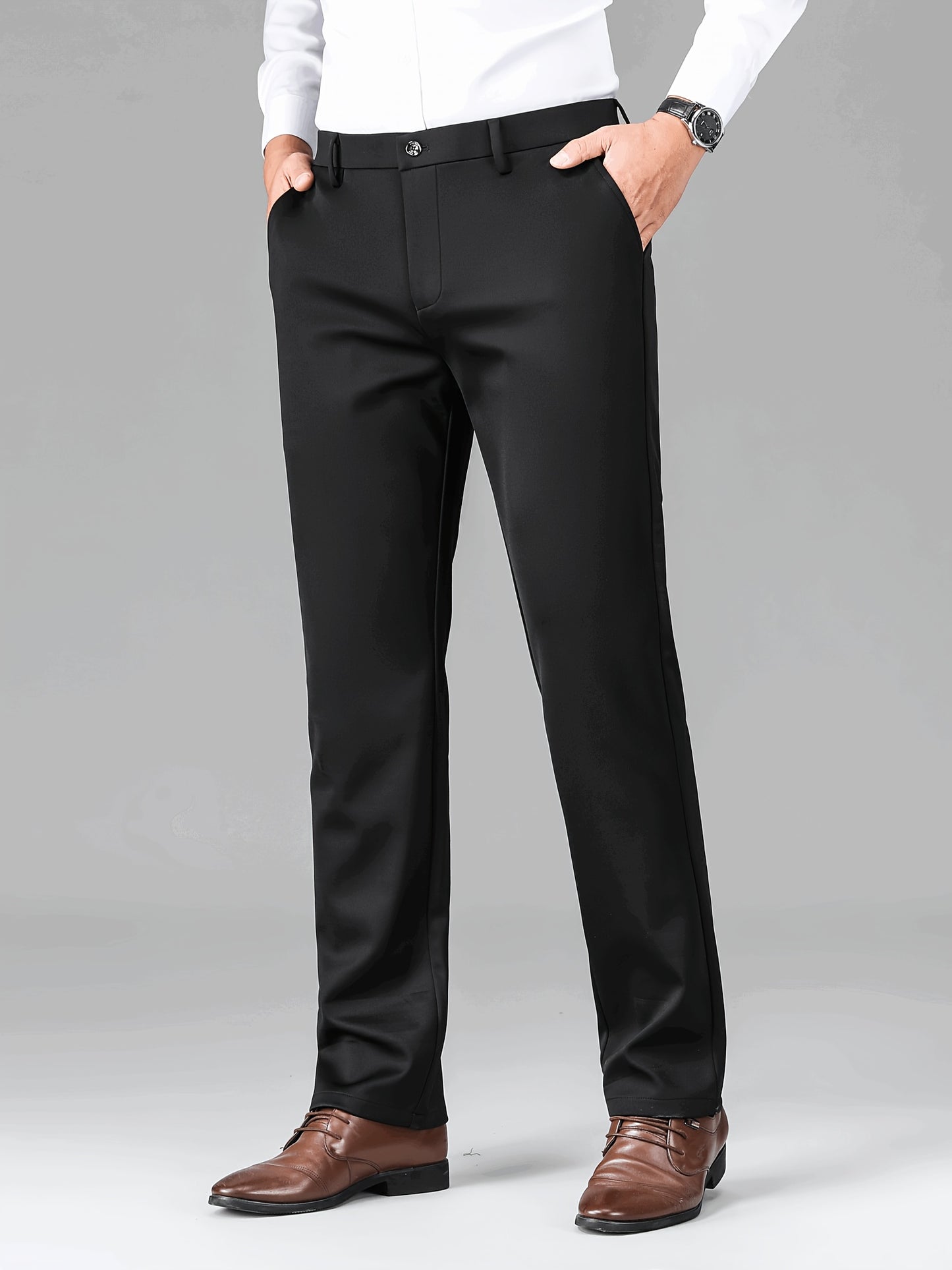 2pcs Men's Business Casual Stretch Dress Pants, Wrinkle-Resistant & Iron-Free, All-Season Wear, Logo, Navy Blue & Black, Polyester Blend, Machine Washable