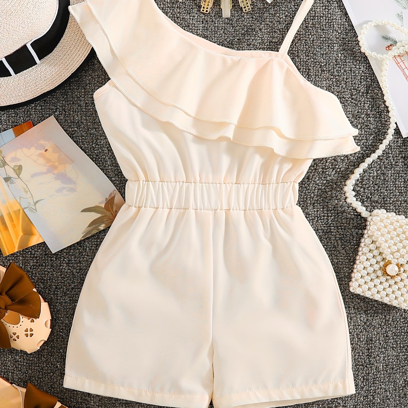Girls White Rompers One Shoulder Ruffles Jumpsuits Մանկական ամառային հագուստ