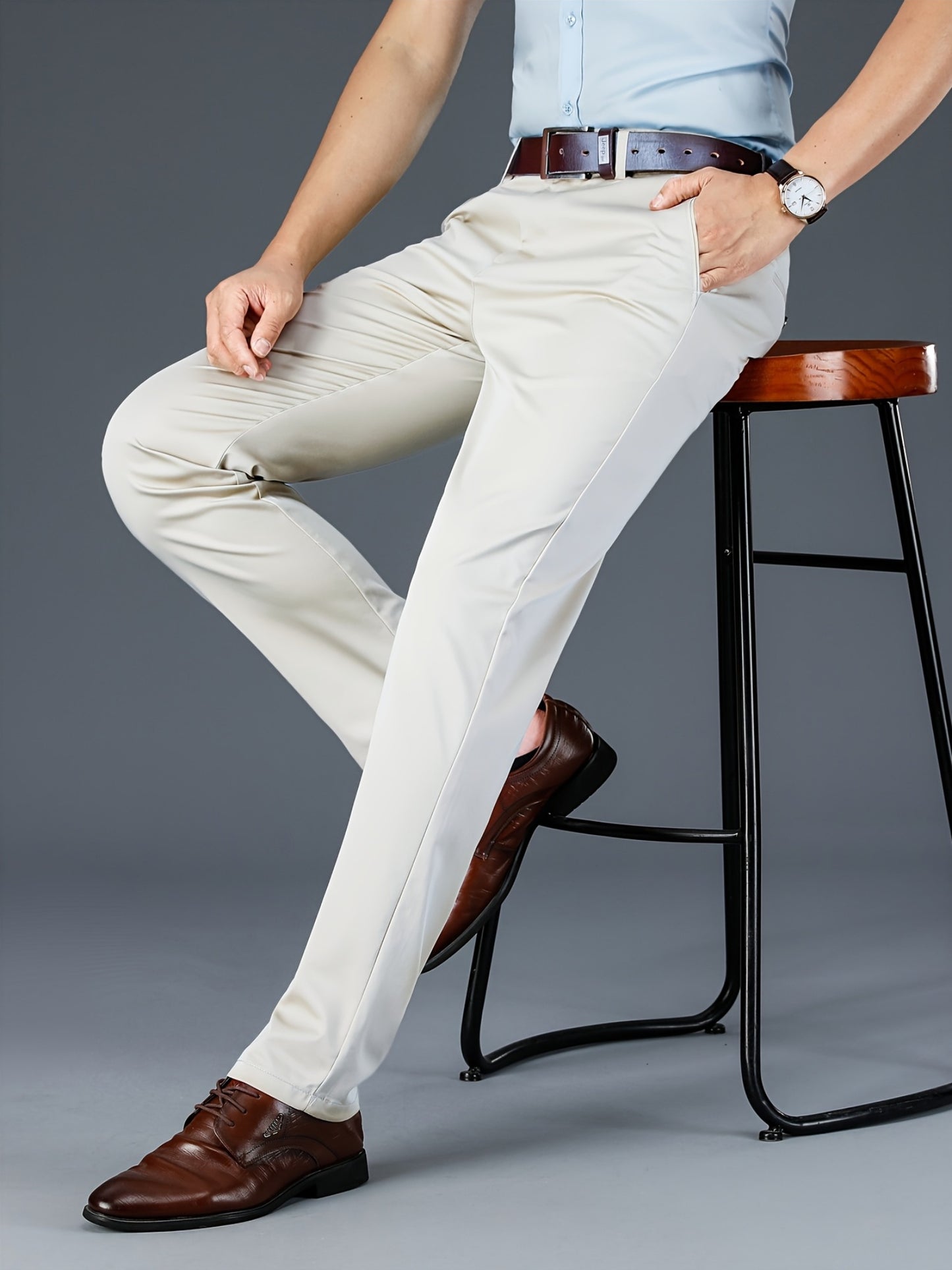 New Casual Formal Pants for Men in Four Seasons, Featuring a Business Style with Trendy Long Trousers. Fashionable And Versatile Men'S Elastic Dress Pants with a Comfortable Classic Design for Casual Wear.