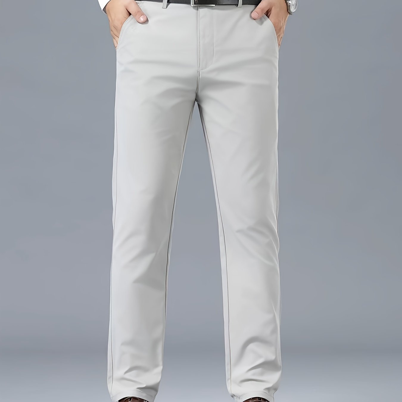 Men's Classic Business Casual Pants - Polyester, Solid Color, Regular Fit for All Seasons