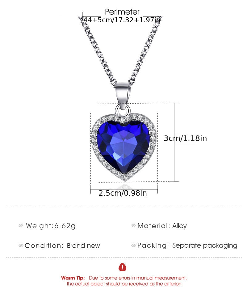 Birthstones Կախազարդ Վզնոց Սրտաձև Սինթետիկ Կապույտ Քարեր Ամբողջ Փայլուն Ցիրկոնիայից Կախազարդով Կանացի պարանոցի փայլուն շղթայով