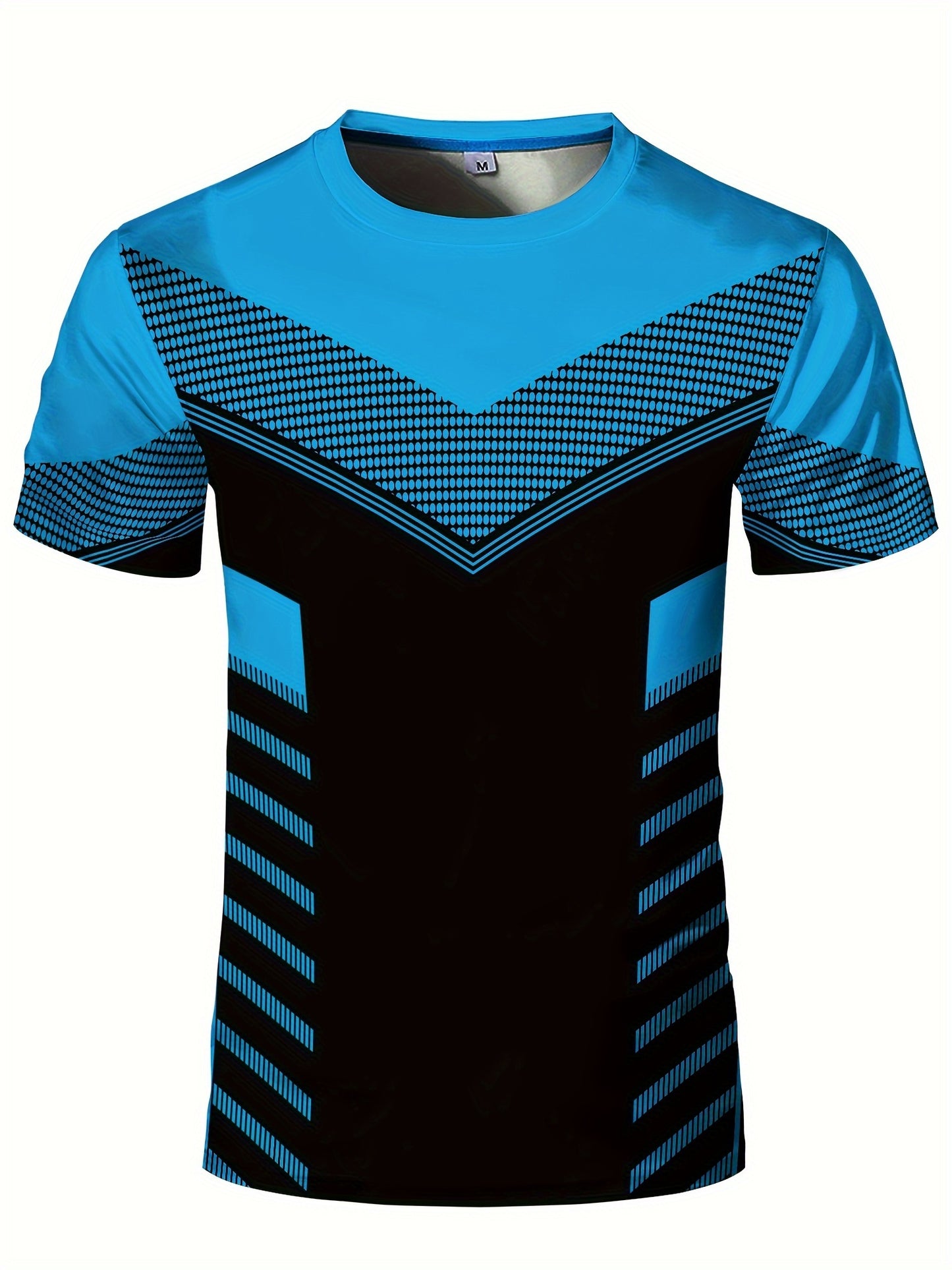 Men'S Geometric-Pattern Sports T-Shirt, Polyester Blend, Crew Neck, High Stretch, Short Sleeve, Quick-Dry, Tear-Resistant, Knit Fabric, Skinny Fit, with 3D Heat Sublimation for Running, Yoga, Training, Hiking, Casual & Athlet