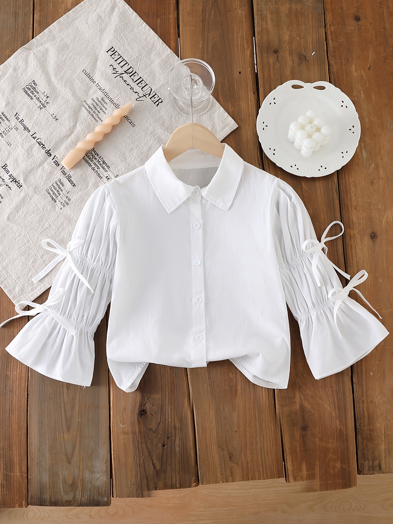 Girls' Elegant Cotton Lapel Blouse for Spring and Fall