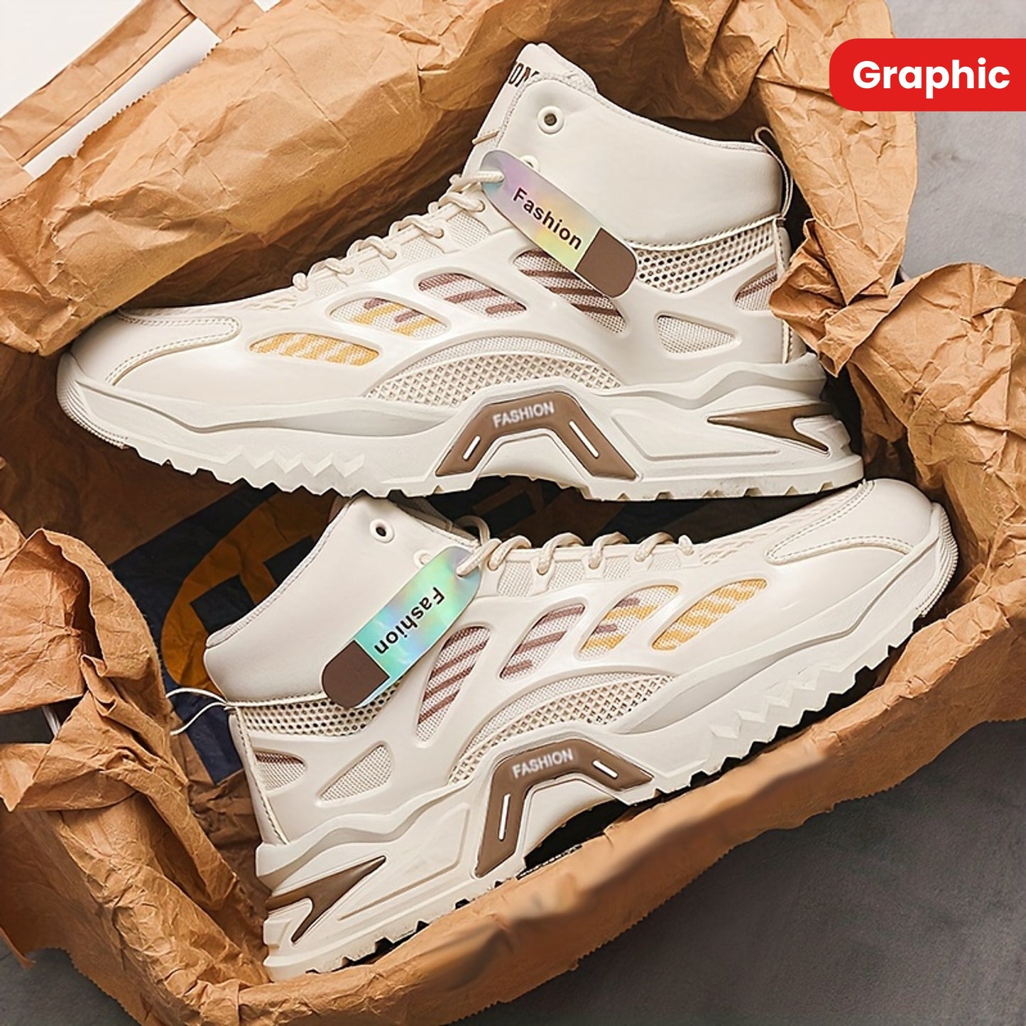 Fashion Mid-Top Sneakers for Men - Casual Street Style Athletic Shoes with Graphic Pattern, Lace-Up Closure, All-Season Round Toe Trainers with PU Upper, Fabric Lining Insole, Anti-Slip PVC Sole