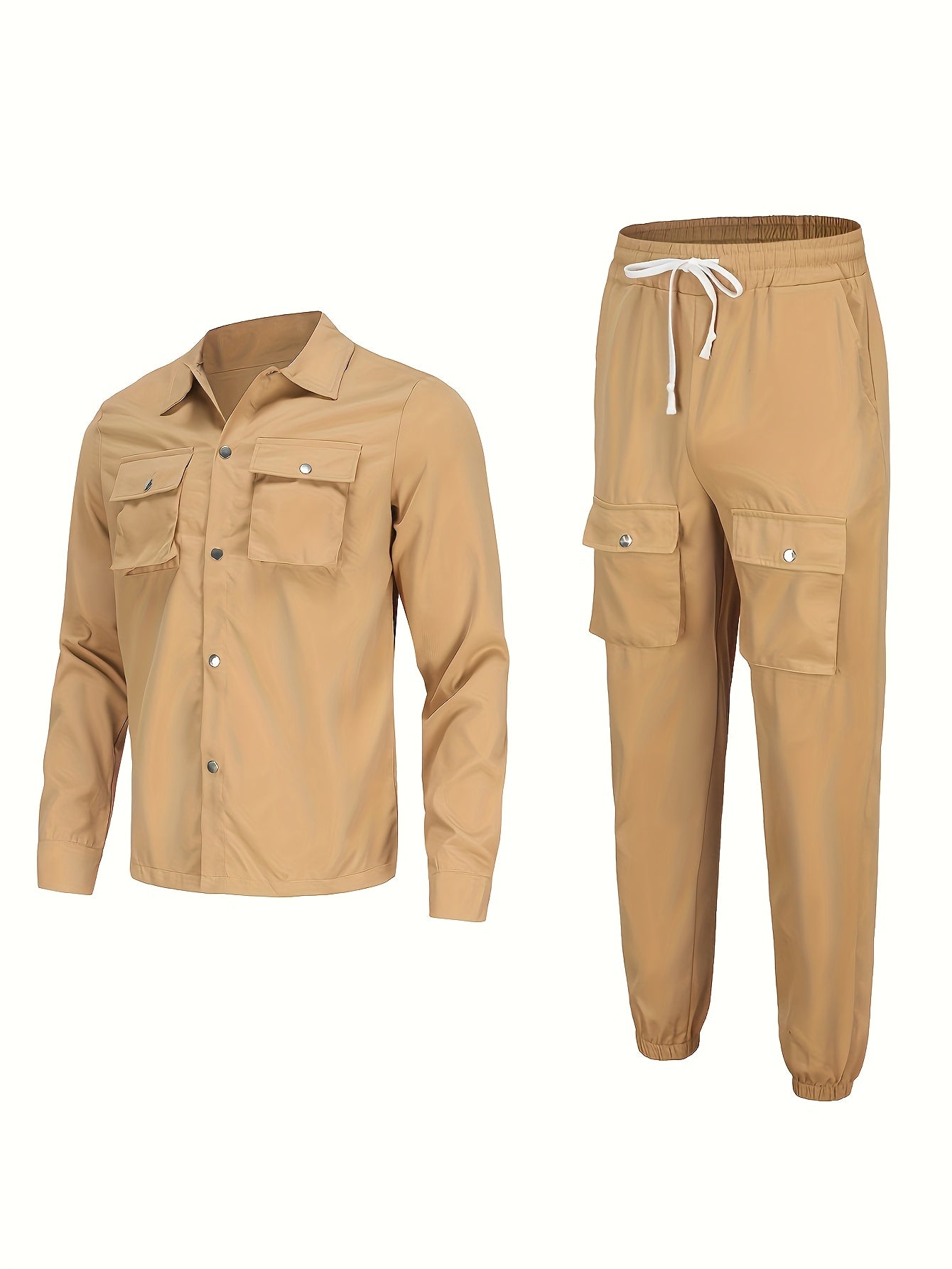 Men'S Casual Polyester Suit Set, Solid Color, Non-Stretch, Regular Fit, with Lapel Collar, Pocket Details, for Hiking, Daily Wear, and Special Occasions, Spring/Fall, Fall/Winter