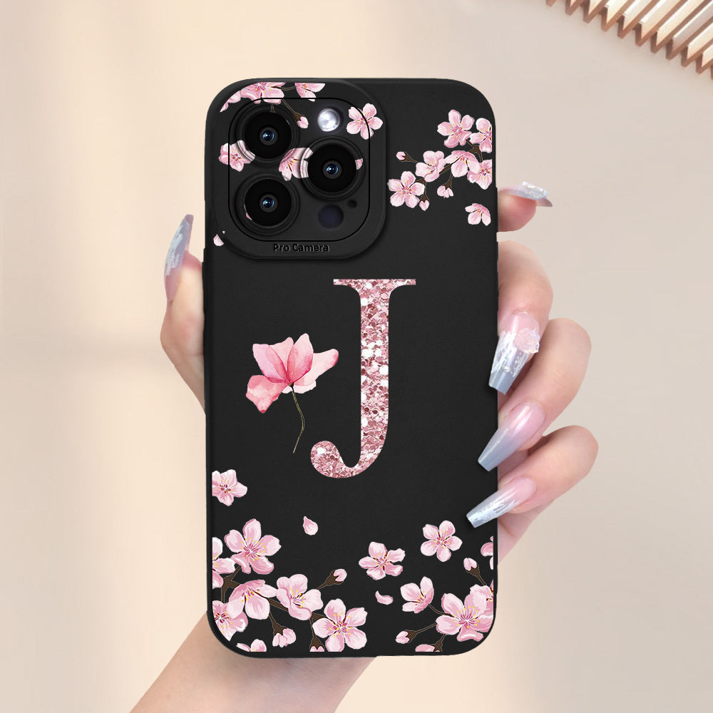 Cherry Blossom Letter J տպագրված բջջային հեռախոսի պատյան Նոր տաք վաճառվող Frosted touch Feel բջջային հեռախոսի կափարիչ, որը հարմար է iPhone-ի համար 16/15/14/13/12/11/X/XR/XS/8/7/SE Mini Plus Pro Max Series Full Wrap Protection Shockproof Anti-Fi-ի համար