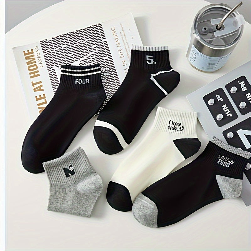 5 Pairs Of Women'S Fashion Pattern Anti Odor & Sweat Absorption Low Cut Socks, Comfy & Breathable Socks, For Daily & Outdoor Wearing, Spring And Summer