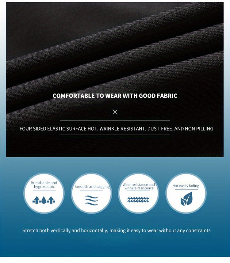 Men's Sleek Business Casual Dress Pants - Solid Black, Straight Leg, Wrinkle-Resistant Polyester Blend, All-Season Formal Trousers with Button Detail