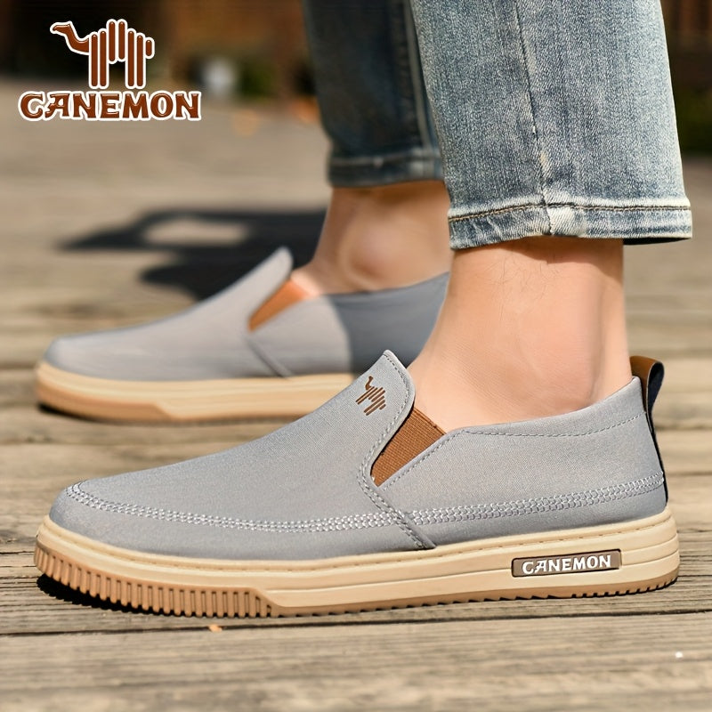 CANEMON Men's Slip-On Canvas Sneakers - Breathable, Non-Slip Soft Sole Casual Shoes with Striped Design, Comfortable All-Season Wear for Outdoor & Everyday Use