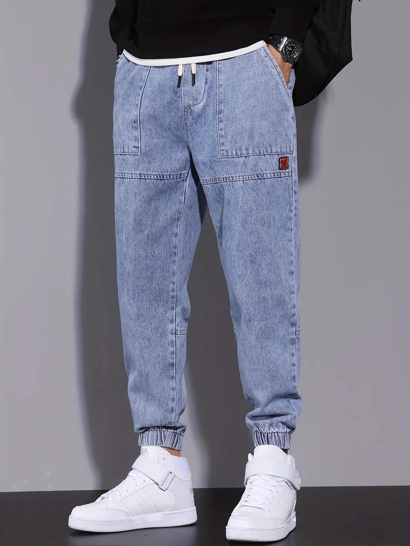 Men's Street Style Harem Jeans - Casual Loose Fit with Elastic Drawstring Waist, Versatile & Stylish for All Seasons