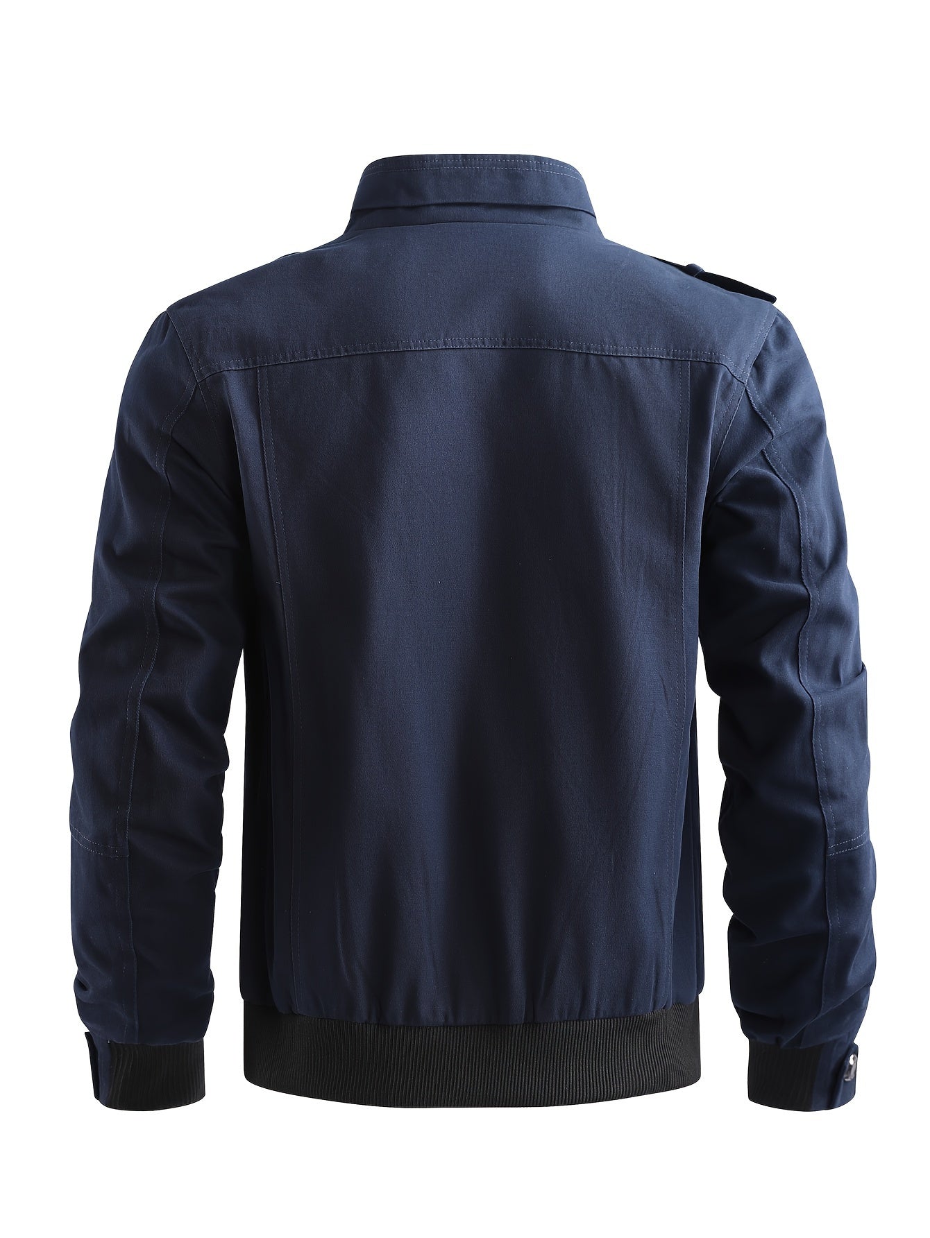 Men's Casual Bomber Jacket, Cotton Stand Collar Windbreaker Jacket With Pockets For Fall Winter