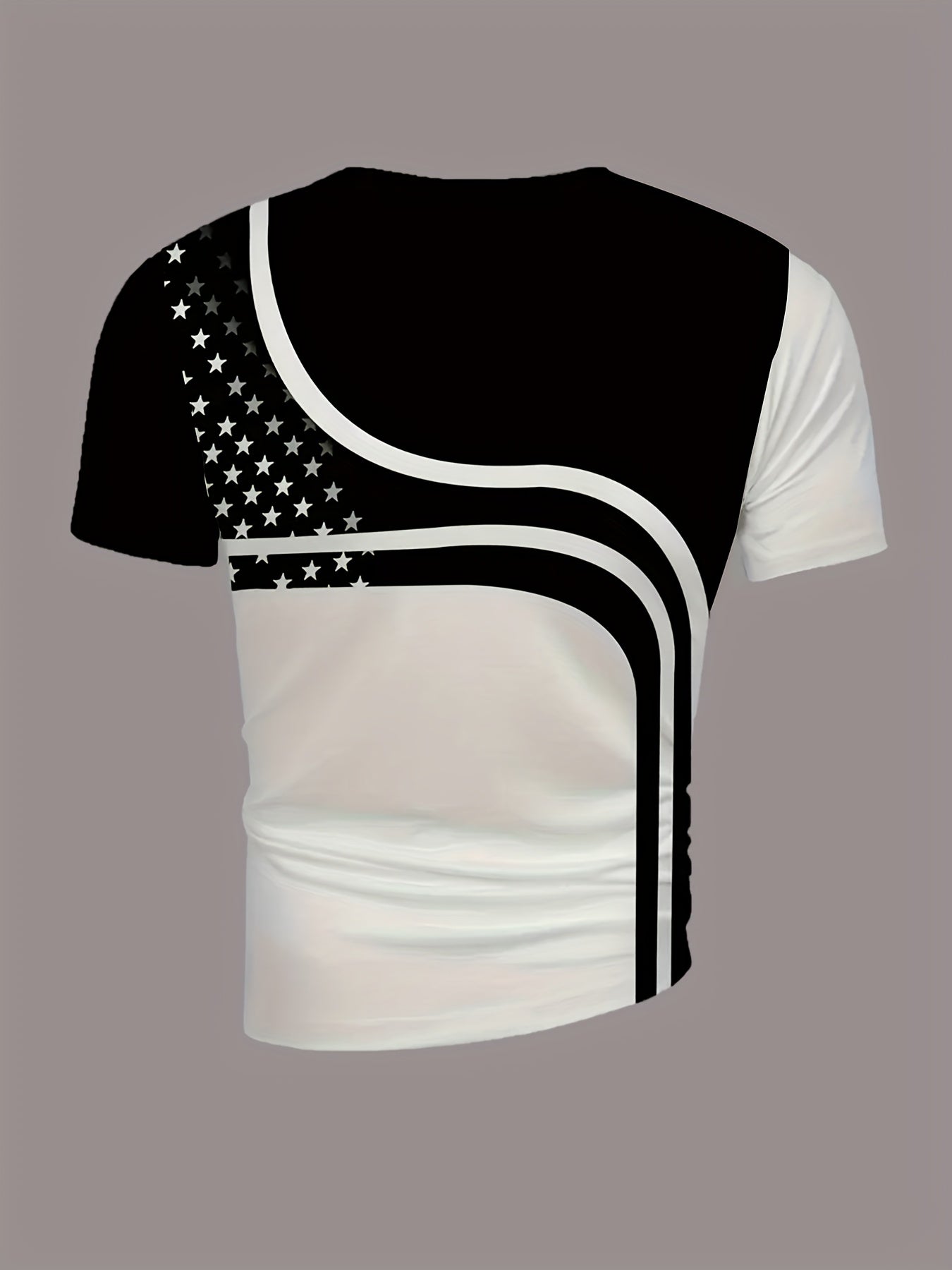 Men'S Black White Star Stripe T-Shirt with "King" Print - Casual Round Neck Short Sleeve, Curved Design, Breathable Fabric for Summer, Casual Attire, Comfortable Fit