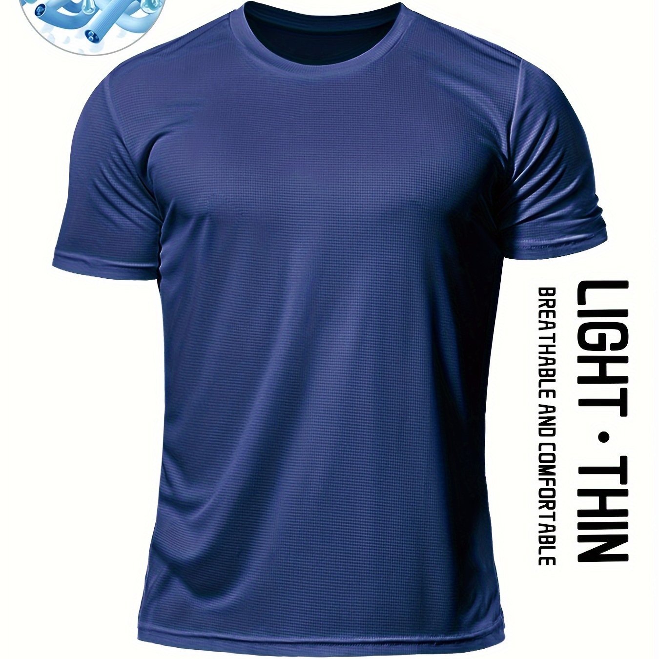 Men's Solid Sports T-shirt, Active Breathable Short Sleeve Slim-fit Crew Neck Tee, Men's Clothing For Outdoor