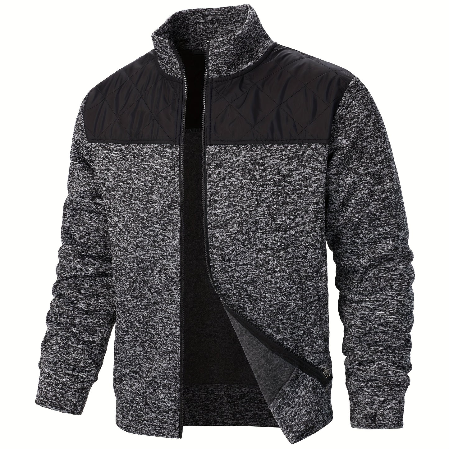 Men's Blocking Quilted Jacket For Spring And Autumn, Casual Stylish Outdoor Stand Collar Coat As Gift
