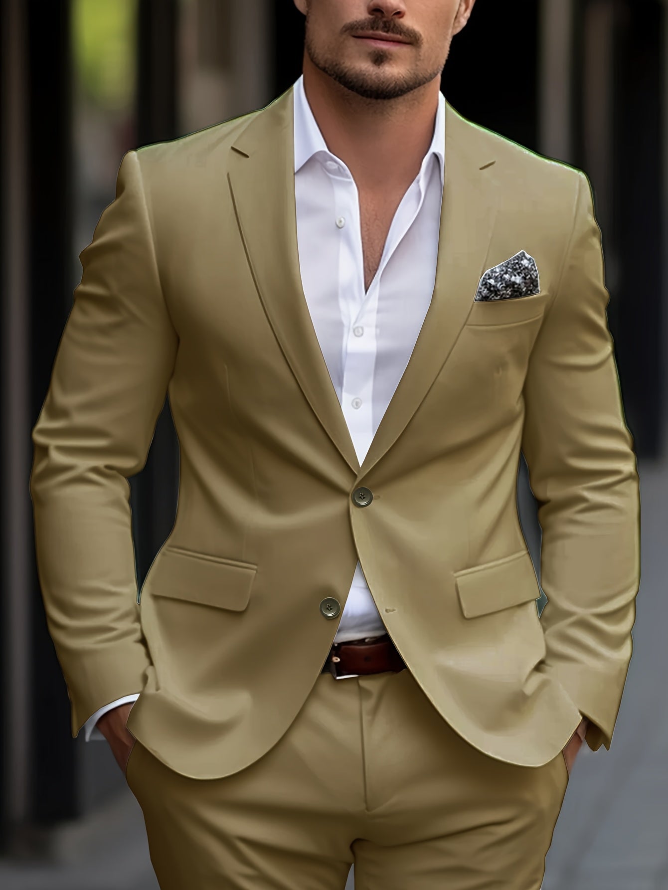 Men'S Solid Color Polyester Work Suit - Classic Lapel Collar, Non-Stretch Fabric, Long Suit Sleeves, Four-Season Versatility, Button-Front Jacket with Pants - Regular Fit Woven Suit Set (80% Polyester, 20% Viscose)
