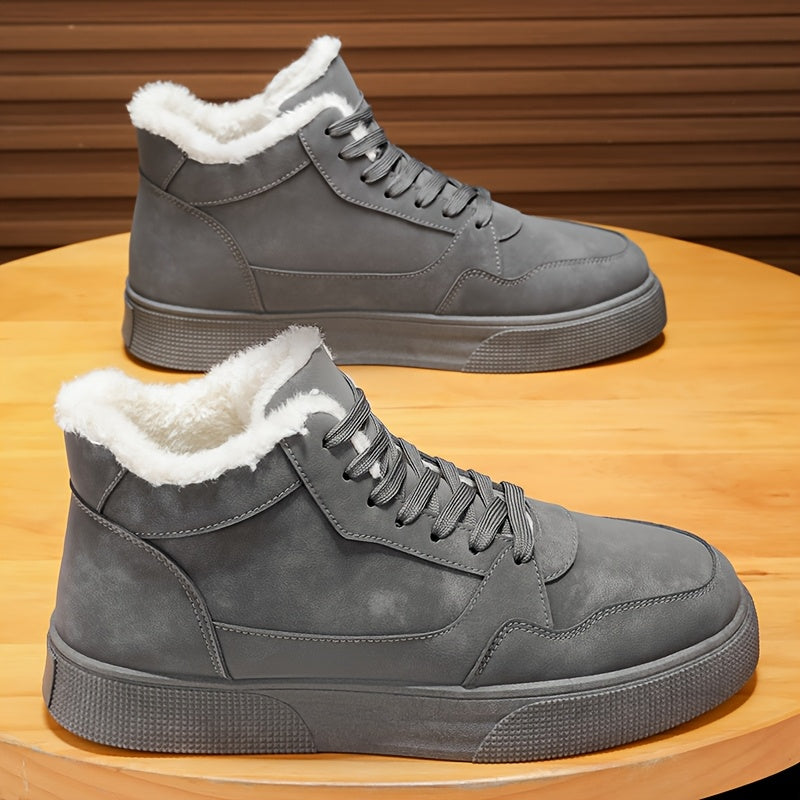 Men'S Winter Snow Boots - High-Top Faux with Plush Lining, Warm & Durable PVC Sole, Lace-Up Design for Outdoor Hiking, Casual Streetwear - Black, Winter Hiking Boots, Hiking Footwear, Stylish Winter Footwear, Fabric Lined Int