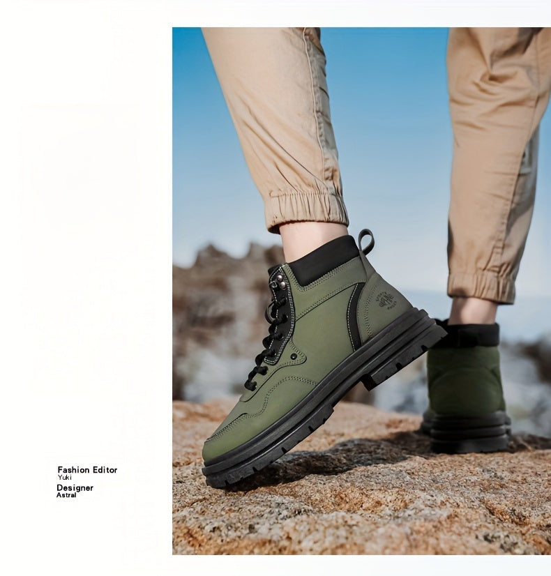 Large Size High Top Casual Shoes Short Boots Men's Big Yellow Boots High Top Trendy Versatile British Style Short Boots Mid Top Work Boots Men's Hiking Boots